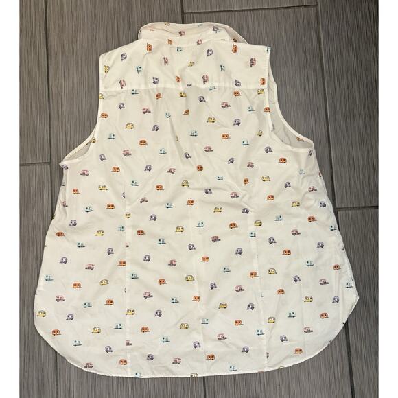 Lands End Women’s Sleeveless Collared White Blouse Happy Camper Print Size 18W - Picture 4 of 5